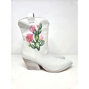 Golo Jesse White Leather Cactus Western Cowboy Boots‎ SnipToe Block Heel 10